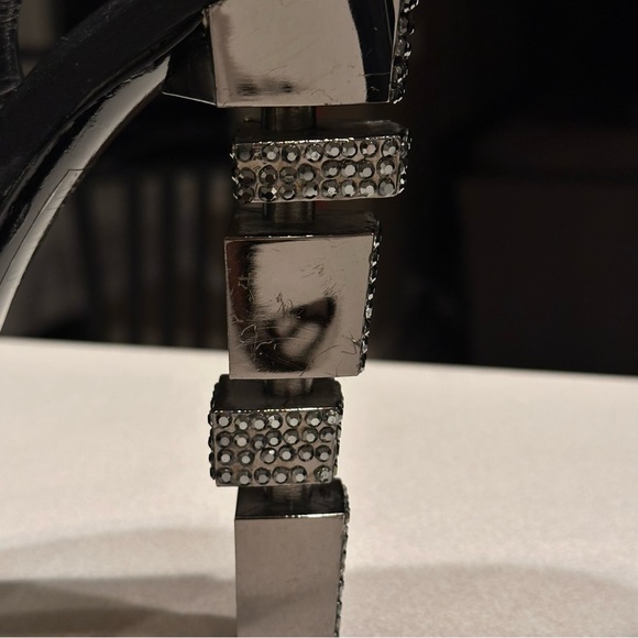 Vintage Baldinini Black and Chrome Crystal Embellished Statement Heels sz 37 - Picture 13 of 17